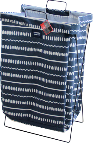 Cos rufe baie RAKI cu cadru metalic pliabil 35x26x59cm albastru cu buline albastre 