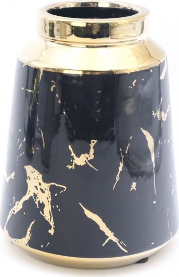 Vaza decorativa lucioasa cu insertii aurii negru 15 x 7 cm 