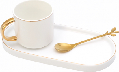 Set cana de cafea cu tavita si lingurita alb 220 ml 