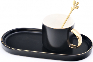 Set cana de cafea cu tavita si lingurita negru 220 ml 