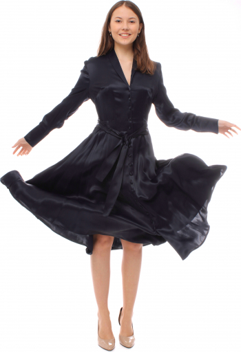 Rochie midi bleumarin satin Midnight Grace by Novak Couture 