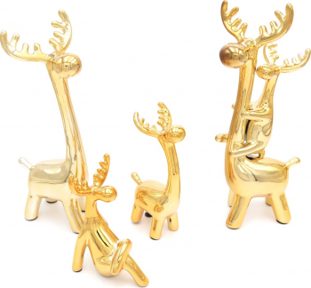 Set 4 decoratiuni din ceramica reni auriu