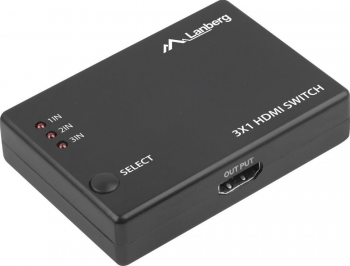 Switch video Lanberg comutator cu 3 intrari HDMI si un port de iesire HDMI 4K 3D telecomanda alimentare microUSB 5V 1A negru 