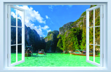 Sticker fereastra fantezie 3D 130 x 85 cm blue lagoon Island Thailand 