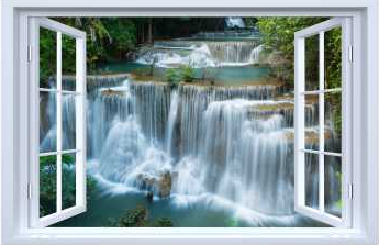Sticker fereastra fantezie 3D 130 x 85 cm cascada in jungla tropicala