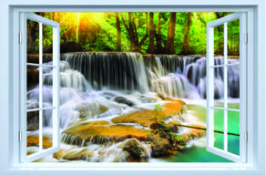 Sticker fereastra fantezie 3D 130 x 85 cm cascada padure tropicala 