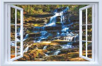 Sticker fereastra fantezie 3D 130 x 85 cm cascada rapida munte 