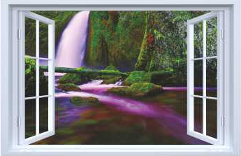 Sticker fereastra fantezie 3D 130 x 85 cm cascada reflexii in apa 
