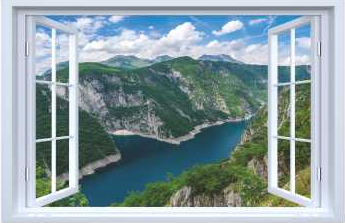 Sticker fereastra fantezie 3D 130 x 85 cm lac intre munti 