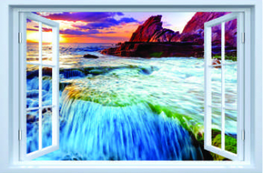 Sticker fereastra fantezie 3D 130 x 85 cm mare la apus 