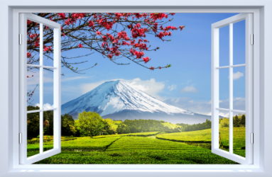 Sticker fereastra fantezie 3D 130 x 85 cm Muntele Fuji 
