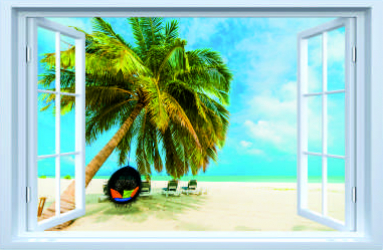 Sticker fereastra fantezie 3D 130 x 85 cm Paradis Caraibe 