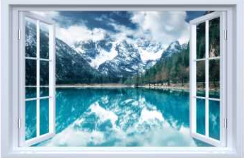 Sticker fereastra fantezie 3D 130 x 85 cm reflexie munte in lac 