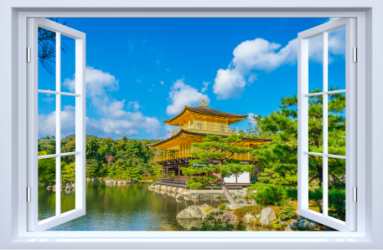 Sticker fereastra fantezie 3D 130 x 85 cm templu Kinkakuji 