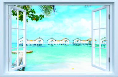 Sticker fereastra fantezie 3D 130 x 85 cm tropical Maldives resort 