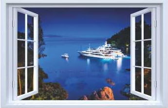 Sticker fereastra fantezie 3D 130 x 85 cm yachturi in golf Italia