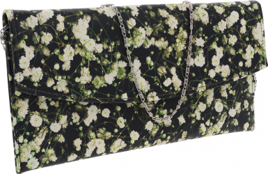 Plic de ocazie din piele naturala neagra cu imprimeu floral multicolor MAGAZINUL DE GENTI 