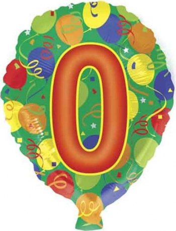Balon folie imprimat cifra 0 cu balonase multicolor 45 cm 
