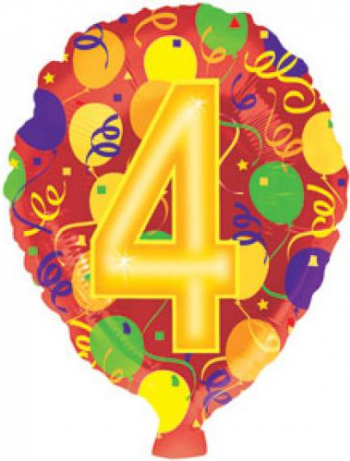 Balon folie imprimat cifra 4 cu balonase multicolor 45 cm 