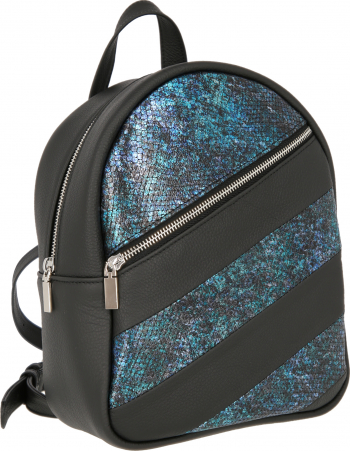 Rucsac de dama din piele naturala neagra cu turcoaz MAGAZINUL DE GENTI 