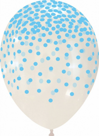 Set 10 baloane latex inscriptionate confetti albastru deschis 30 cm 