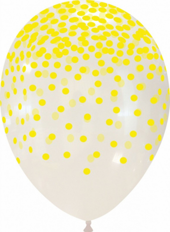 Set 10 baloane latex inscriptionate confetti galbene 30 cm 
