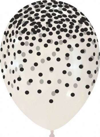 Set 10 baloane latex inscriptionate confetti negre 30 cm 