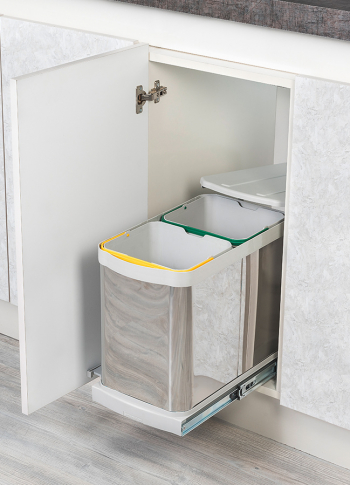 Cos de gunoi incorporabil din otel inoxidabil S2396 colectare selectiva cu extragere automata cu doua recipiente 12+12 litri 