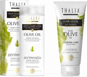 Pachet ingrijire par Thaia Natural Beauty Sampon anticadere cu ulei de masline 300ml + Masca de par cu ulei de masline si unt 