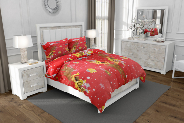 Lenjerie de pat pentru o persoana cu husa de perna dreptunghiulara Christmas land bumbac satinat multicolor 3 piese 