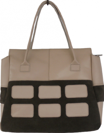 Geanta din piele naturala bej-maro 31x28x14