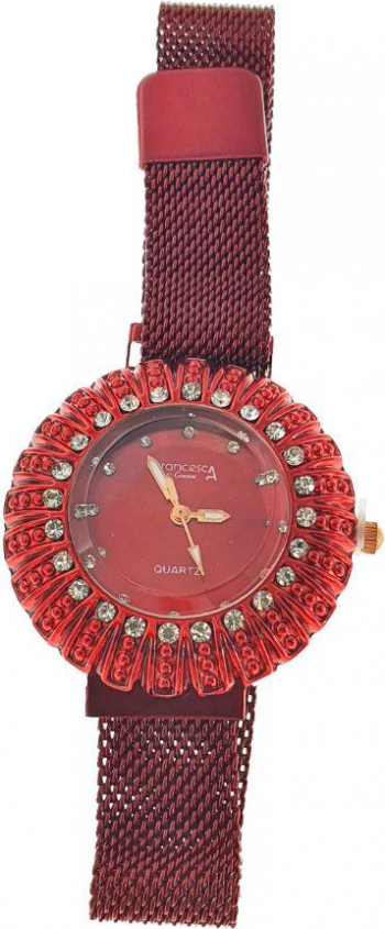 Ceas Francesca di Geneva afisaj analog cu cristale carcasa 35 x 8mm curea magnetica latime 16mm rosu 