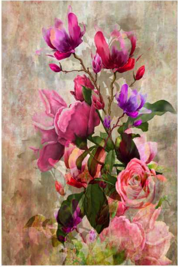 Tablou canvas cu rama si sistem de prindere flori colorate 70x50 cm 