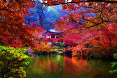 Tablou canvas cu rama si sistem de prindere gradina japoneza 100x70 cm 