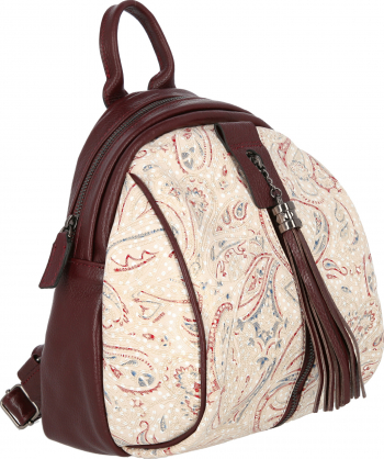 Rucsac de dama din piele naturala bordo cu imprimeu floral 061 MAGAZINUL DE GENTI 