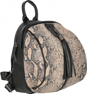 Rucsac de dama din piele naturala neagra cu imprimeu cappucino tip piton 061 MAGAZINUL DE GENTI 