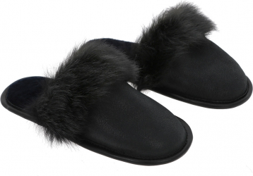 Papuci de casa din blana pufoasa naturala de miel culoare negru marimea 41 MAGAZINUL DE GENTI 
