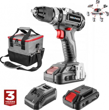 Masina de gaurit bormasina 18 V Li-ion fara perii 2 acumulatori 2 A incarcator geanta GRAPHITE ENERGY 