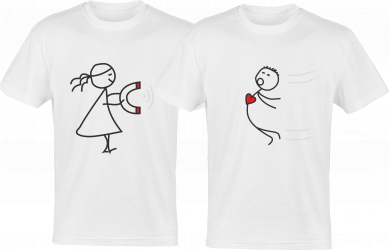 Tricou indragostiti colectia LOVE logo MA ATRAGI CA UN MAGNET cu chenar din bumbac alb marimea S-2XL 