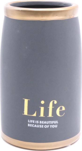 Vaza decorativa cu mesaj Life gri 18x11 cm 