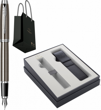Stilou Parker IM Royal Dark Espresso CT Personalizat prin Gravura Laser in Cutie cu Etui Parker Focus Collection si Punga Parker 