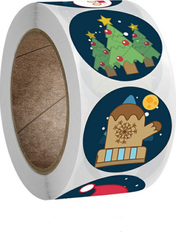 Rola 500 etichete autocolante cu motive de Craciun pentru decorare sigilare handmade multicolor 