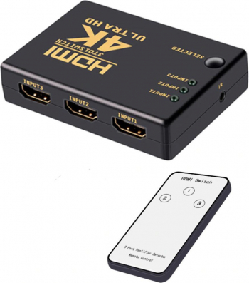 Switch HDMI 4K cu 3 porturi de intrare si un port de iesire 1080p cu telecomanda 