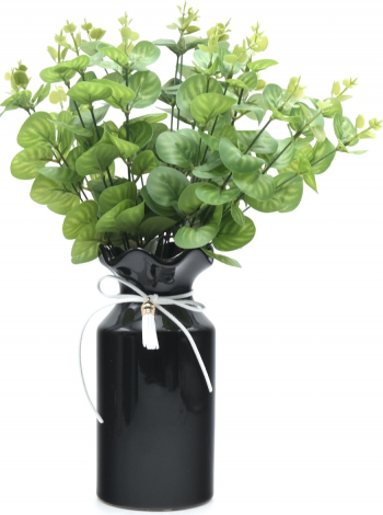 Aranjament floral decorativ vaza din ceramica 18 5 cm si floare artificiala negru 