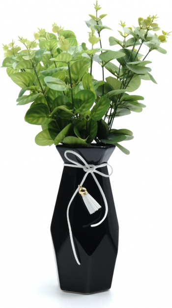 Aranjament floral decorativ vaza din ceramica 19 cm si floare artificiala negru 
