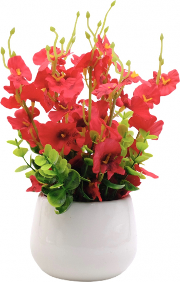 Ghiveci decorativ din ceramica cu flori artificiale 22 cm rosu 