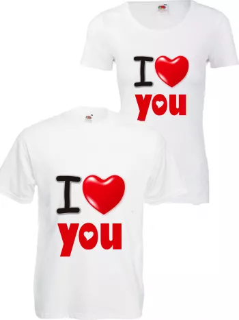 Link Straighten Pence Set 2 tricouri cuplu mesaj I LOVE YOU cadou ziua Indragostitilor la CEL.ro