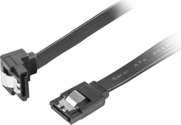 Cablu de date SATA III mama in unghi de 90 grade la SATA III mama drept Lanberg 6 Gb/s 30 cm cu cleme de blocare negru
