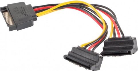Cablu Y splitter SATA 15-pin tata la 2 x SATA 15-pin mama in unghi de 90 de grade Lanberg lungime 15 cm 