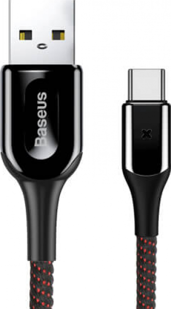 Cablu Baseus X-Type - USB / USB-C cu Led - Incarcare Rapida 3.0 3A 1M Negru 
